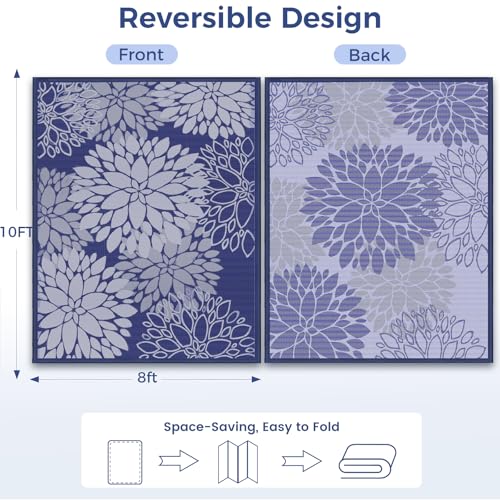 Mattitude Outdoor Rug 5' x 8' Waterproof, Reversible Portable Plastic Straw Area Rugs, Patio Carpet for RV Camping, Porch, Deck, Backyard, Camper, Pool, Picnic, Blue & White - size: 5' x 8' (Rectangular)