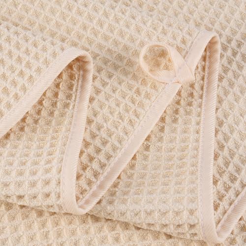POLYTE 430 GSM Microfiber Quick Dry Lint Free Oversize Bath Towel Set, 6 Piece (Waffle Weave) - color: Light Beige