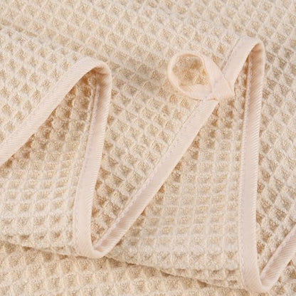 POLYTE 430 GSM Microfiber Quick Dry Lint Free Oversize Bath Towel Set, 6 Piece (Waffle Weave) - color: Light Beige