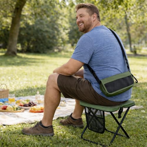 Foldable Stool with Carrying Bag,Compact Folding Chair with Shoulder Strap, Lightweight Outdoor Seat for Fishing, Camping, Hiking, Garden, Beach, Sports Games, Festivals (Green) - color: Green
