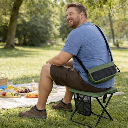 Foldable Stool with Carrying Bag,Compact Folding Chair with Shoulder Strap, Lightweight Outdoor Seat for Fishing, Camping, Hiking, Garden, Beach, Sports Games, Festivals (Green) - color: Green
