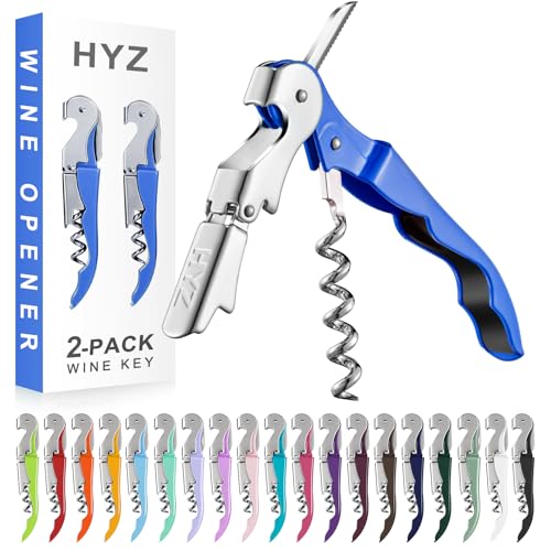 HYZ 2-Pack Wine Opener Waiter Corkscrew, Professional Wine Key for Servers, Bartender with Foil Cutter, Manual Wine Bottle Opener Double Hinged (Azure Blue) - color: Azure Blue