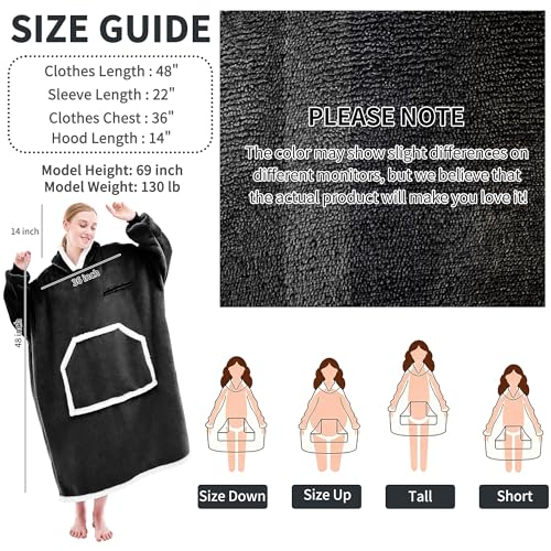 IFNOW Wearable Blanket Hoodie, Oversized Sherpa Fleece Hooded Sweatshirt with Eye Mask, Cozy and Giant Blanket Hoodie with Sleeves Extra Long for Adults Men Women, Black - color: Black, size: Adult
