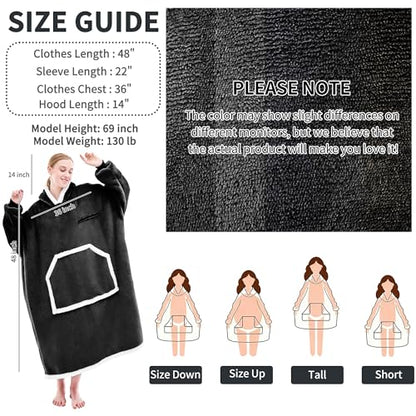 IFNOW Wearable Blanket Hoodie, Oversized Sherpa Fleece Hooded Sweatshirt with Eye Mask, Cozy and Giant Blanket Hoodie with Sleeves Extra Long for Adults Men Women, Black - color: Black, size: Adult