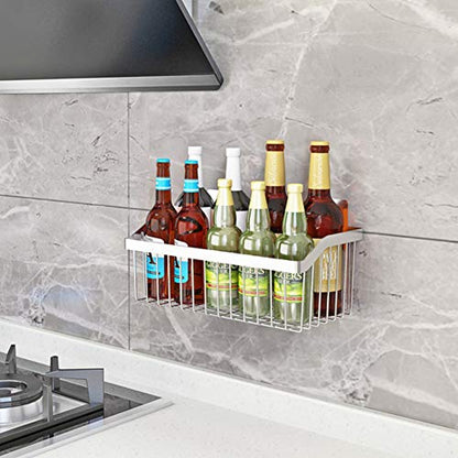 2PCS Kitchen Storage Metal Wire Fruit Basket - SUS304 Stainless steel Organizer Storage Bin Baskets for Bathroom - Space Saving Design for Pantry Organization, Spice Rack,Self Adhesive（Silver） - size: 11.8Inch 2PCS