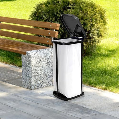 Portable Trash Bag Holder with Lid 13 Gallon Collapsible Garbage Bin for Camping, Kitchen, Outdoors Foldable Stand for 13-16 Gallon Bags Lightweight for Hiking, Picnics & Parties Black Polypropylene