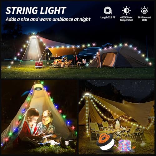 2pcs Camping String Lights,2 in 1 Upgraded 32.8FT Rechargeable Tent Lights String with 19 Lighting Modes,Quick Storage camping lights，Portable LED Lamp for Bedroom Yard Decor Christmas (Black&Orange) - style: Orange&Black(2 Pack)
