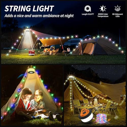 2pcs Camping String Lights,2 in 1 Upgraded 32.8FT Rechargeable Tent Lights String with 19 Lighting Modes,Quick Storage camping lights，Portable LED Lamp for Bedroom Yard Decor Christmas (Black&Orange) - style: Orange&Black(2 Pack)