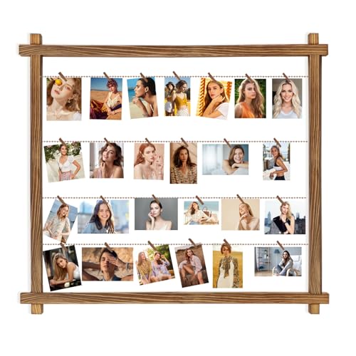 Collage Picture Frame,Photo Display Board,Hanging Pictures Frames with Clips for Graduation Birthday Party,Dorm Photo Card Wall Decor Hanger Holder,Upgraded,Easy To Assemble,Large(Carbonized Brown) - color: Carbonized Brown, size: 1 Pack (26.5 x 30.4 in)