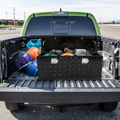 Black 44 Inch Truck Chest Tool box Heavy Duty Aluminum Stripes Plated Pick Up Truck Bed Box Waterproof RV Toolbox Storage with Side Handle and Lock Keys –44"x14"x16" - color: Black, size: 44"x14"x16"