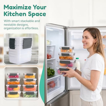 YORY 9 cup Plastic Food Storage Containers with Lids Nestable Freezer Dishwasher Safe Rectangle Meal Prep Container Set,5-Pack - size: 9 cups