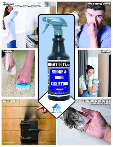 Heavy Duty Odor Eliminator Spray - 32 fl oz - Professional Strength Deodorizer for Pet, Food & Fire Odors - Non-Toxic, Fast-Acting & Residue-Free Formula - Multi-Surface Use