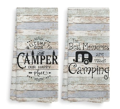 Welcome to Our Camper Camping Kitchen Towels and Dishcloths Sets of 2,Campsite Cabin RV Drying Cloth Hand Towels Tea Towels for Bathroom Kitchen,Campers Camping Lovers Gifts,16×24 inches - color: Recreational Vehicle-3
