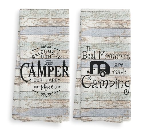 Welcome to Our Camper Camping Kitchen Towels and Dishcloths Sets of 2,Campsite Cabin RV Drying Cloth Hand Towels Tea Towels for Bathroom Kitchen,Campers Camping Lovers Gifts,16×24 inches - color: Recreational Vehicle-3
