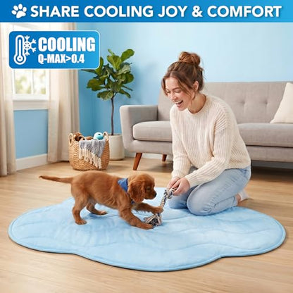 PetAmi Dog Cooling Mat, Cloud Shape, Pet Pad with Cooling Nylon & Soft Fleece, Q-Max > 0.4 Reversible All Season Blanket for Dogs & Cats, Medium 38x48 in, Light Blue - color: Light Blue, size: Medium