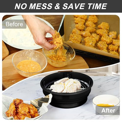 FJNATINH Collapsible Batter Bowl - Mess Free Better Breader Shaker Bowl with Lid Breading Shaker Container - Great for Fried Fish, Fried Chicken, Onion Rings, Wings & More,No Leak,Easy to Store,Black - color: Black
