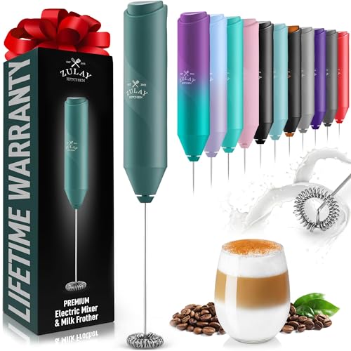Zulay Kitchen Powerful Milk Frother Wand - Handheld Stainless Steel - Battery Operated Drink Mixer for Coffee, Lattes, Cappuccino, Matcha - Froth Mate Frother Gift - Dark Green - color: Dark Green, size: Classic Froth Mate