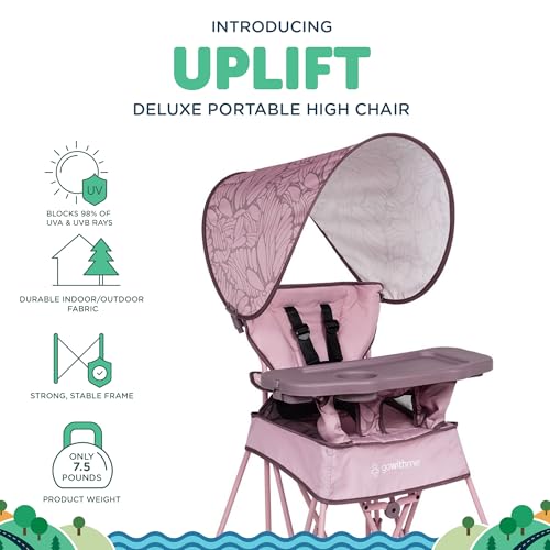 Baby Delight Go with Me Uplift Deluxe Portable High Chair | Travel High Chair | Sun Canopy | Indoor and Outdoor | Canyon Rose - color: Canyon Rose