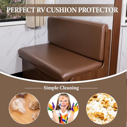 FUANGUI RV Dinette Cushion Covers, Waterproof PU Leather Stretch Camper Booth Seats Replacement RV Cushion Covers Washable Sofa Furniture Protector - color: Pu-brown