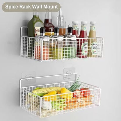 2 Pack Hanging Wall Wire Baskets,Metal Wire Storage Bin Rack for Kitchen Bathroom Shower Spice Shelf (White) - color: White