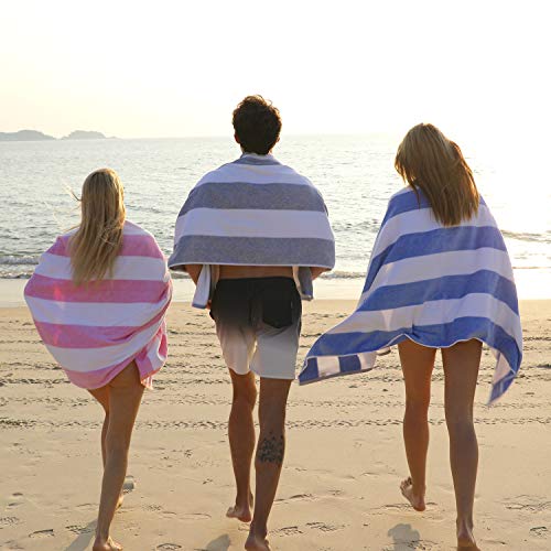 HENBAY Cotton Oversized Beach Towel - Large 70 x 35 Inch Pool Towel, Rose Red Striped Quick Dry Swimming Cabana Towel - color: Rose