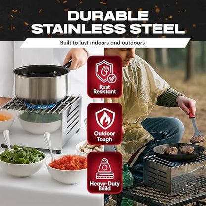 Chef Master Butane Stove Cover - Premium Stainless Steel Universal Fit - Any Standard Size Camping Stove - Portable Screen & Camping Wind Blocker - Camp Essentials for Outdoor & Indoor Cooking 90217 - size: Stainless Steel