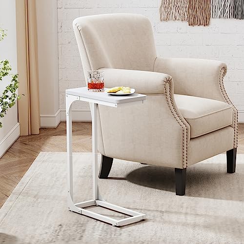 QEEIG Narrow C Shaped Side Table Set of 2 Living Room Sets Slim Couch Tray Tables Skinny Thin Small Modern 7 inch Width, White (017-18WW) - color: B. White, size: 7.1" Width