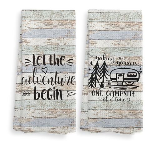 Camping Let the Adventure Begin Kitchen Towels and Dishcloths Sets of 2,Campsite Cabin RV Drying Cloth Hand Towels Tea Towels for Bathroom Kitchen,Campers Camping Lovers Adventurers Gifts,16×24 inches - color: Recreational Vehicle-6