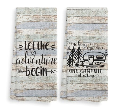Camping Let the Adventure Begin Kitchen Towels and Dishcloths Sets of 2,Campsite Cabin RV Drying Cloth Hand Towels Tea Towels for Bathroom Kitchen,Campers Camping Lovers Adventurers Gifts,16×24 inches - color: Recreational Vehicle-6