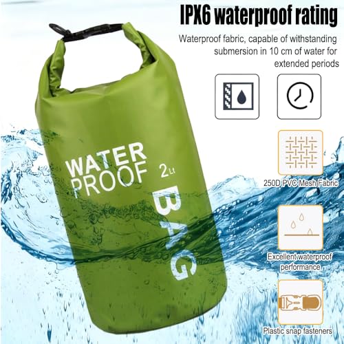 Waterproof Dry Bag 2L, Lightweight Roll-Top Sack for Kayaking Swimming Camping and Beach, Compact & Water-Resistant Outdoor Essential (Peagreen) - color: Peagreen