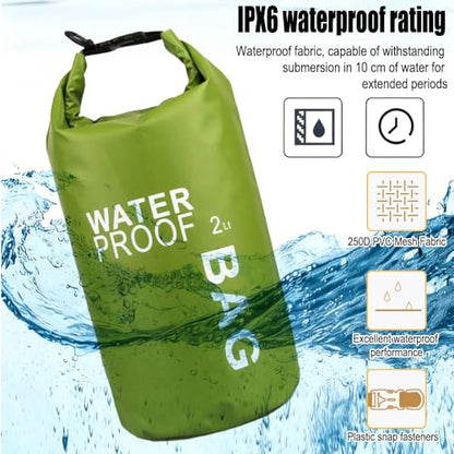 Waterproof Dry Bag 2L, Lightweight Roll-Top Sack for Kayaking Swimming Camping and Beach, Compact & Water-Resistant Outdoor Essential (Peagreen) - color: Peagreen