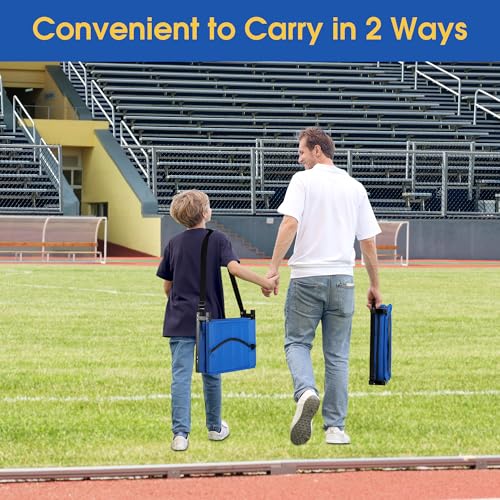 Stadium Seat for Bleachers with Back Support, Portable Bleacher Seat with Wide Comfy Padded Cushion, Metal Hook, Folding Stadium Chair with Shoulder Strap, Carry Handle, Cup Holder, Blue - color: Blue