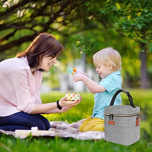 Mancro Baby Bottle Bag with Insulated Cooler, Fits 6 Baby Bottles Up to 9 Ounce with Ice Pack, Breastmilk Cooler Bag with Adjustable Shoulder Strap for Easy Carrying, Grey - color: Grey