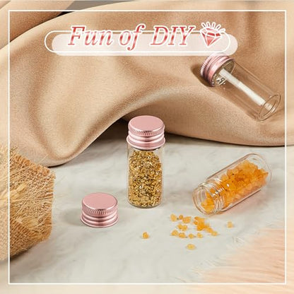 Didaey 100 Pcs Small Clear Vials Spice Mini Jars with Lids Mini Glass Bottles with Screw Aluminum Metal Caps Tiny Jars Sample Containers for Powder Cream Cosmetic Jewelry Wedding (10 ml,Rose Gold) - color: Rose Gold, size: 10 ml