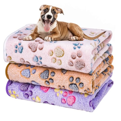 Dono 1 Pack 3 Blankets Soft Fluffy Paw Print Pattern Fleece Pet Blanket Warm Sleep Mat Puppy Kitten Blanket Doggy Mat Paw Print for Animals-23 * 16in - color: Lightpaw, size: Large(41*31")
