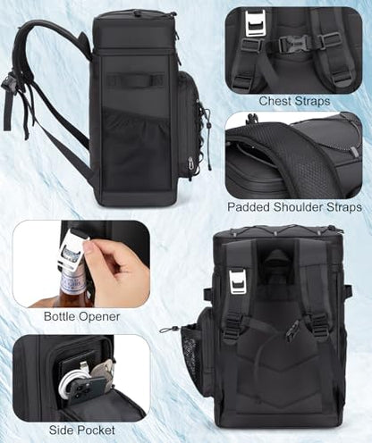 Insulated Cooler Backpack, 35L Leakproof Backpack with Double Compartments for Men & Women, Large Lunch Cooler for Camping, Beach, Travel, Picnic, Up to 48 Cans - color: Black