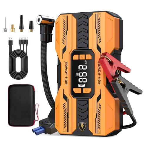 Nuynix Jump Starter with Air Compressor, 3000A Portable Car Battery Booster (Up to 9.0L Gas/7.0L Diesel) with 150PSI Auto-Shutoff Tire Inflator, 12V Lithium Jump Box, LED Display & Jumper Cables