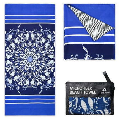 Quick Dry Towel Extra Large 78x35 Inch - Microfiber Beach Towel - Perfect for Beach, Travel, Swimming, Pool, Yoga, Hiking, Camping - Lightweight, Fast Drying, Compact for Adults (Blue Flower) - color: Blue Flower, style: Extra Large 78x35"