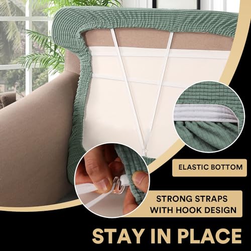 PrinceDeco Stretch T Cushion Sofa Slipcovers 3 Piece Sofa Couch Cover for 3 Cushion Sofa Seat Cover with Elastic Bottom Pets Friendly Jacquard Small Checked,Cyan - color: Sage, size: 3 Cushion Sofa
