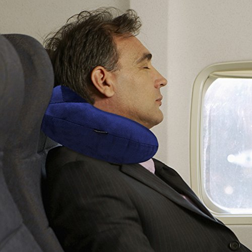 Inflatable Travel Pillow for Airplane, Soft Velvet Inflatable Travel Neck Pillow for Airplanes, Train, Car, Home and Office with Packsack & Comfortable Velvet - Blue - color: Blue