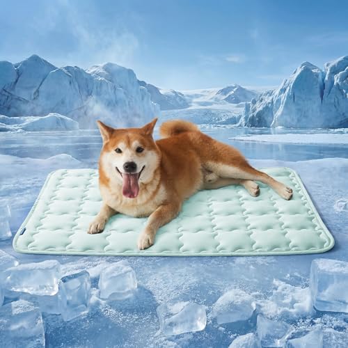 Bedsure Cooling Mat for Large Dogs, Q-Max>0.5 Thin Breathable Cold Crate Pad for Pet, Portable Washable Kennel Bed for Summer Active Dog with Chill Cool Soothing Fabric to Rapid Cooling, 35x23, Green - color: Light Green, size: 35" x 23" (L-Crate)