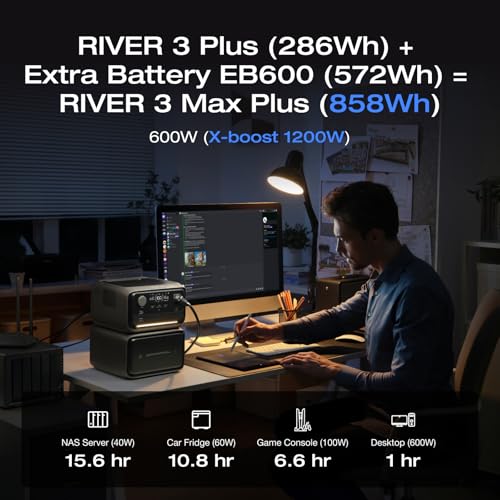 EF ECOFLOW River 3 Plus Portable Power Station Extra Battery EB600, 572Wh Expansion LiFePO4 (LFP) Battery with 10-Year Lifespan, Built-in 140W USB-C Port for Charging/Discharging, Use Independently - style: River 3 Plus EB600