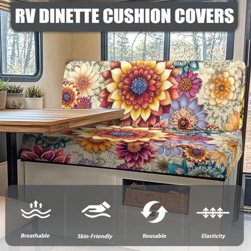 Bohemian Flower RV Dinette Cushion Covers Rv Accessories for Inside, Stretch RV Sofa Seat Slipcovers Replacement Camper Seat Cushion Elastic Washable RV Dinette Seat Protector - color: Bohemian Flower
