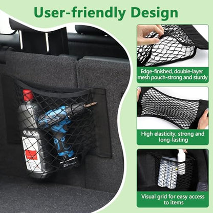 CARFIB Car Net Pocket Trunk Organizer RV Wall Bag Elastic Small Cargo Nets Mesh Adhesive for SUV Boat 4pcs
