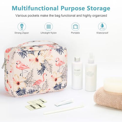 Mossio Hanging Toiletry Bag with Sturdy Hook - Large Portable Cosmetic Makeup Travel Organizer for Men & Women - color: Beige Bird