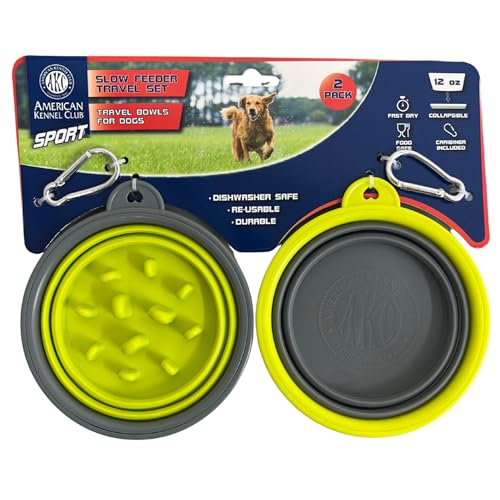 American Kennel Club 2-Pack Collapsible Travel Bowls for Dogs – Gray/Green, Portable Food & Water Bowls - color: Gray/Green