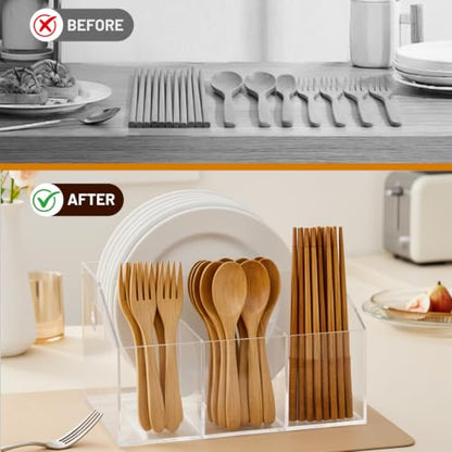Acrylic Paper Plate Organizer and Dispenser – Plate and Utensil Caddy for Plates, Cups, Napkins and Cutlery, Ideal for Kitchen, Parties, Picnics, Weddings, and Outdoor Events - size: Standard(9 x 6 Inch)