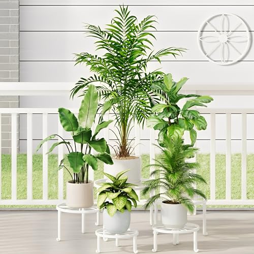 5 Pack Heavy Duty Metal Stand Decorates Multiple Plants for Indoor and Outdoor, Anti-Rust Iron Flower Pot Holder Stand, Potted Plant Shelf for Garden,Patio - color: Leaf-White
