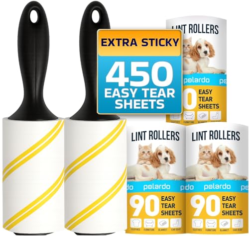 Lint Rollers for Pet Hair, Sticky, Remover for Couch, Clothes Furniture and Carpet. Lint Roller Dog Hair Remover Cat Hair, Animal Hair, Pet Fur, Fuzz. 5 Large Pet Hair Lint Rollers White - size: Printed Tear Line - 5 pcs - 450 Sticky Sheets