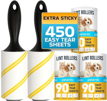 Lint Rollers for Pet Hair, Sticky, Remover for Couch, Clothes Furniture and Carpet. Lint Roller Dog Hair Remover Cat Hair, Animal Hair, Pet Fur, Fuzz. 5 Large Pet Hair Lint Rollers White - size: Printed Tear Line - 5 pcs - 450 Sticky Sheets